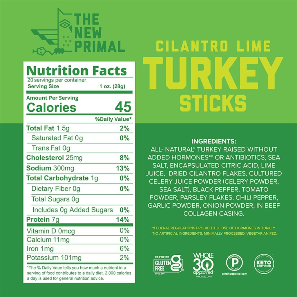 the new primal meat sticks Nutrition Facts