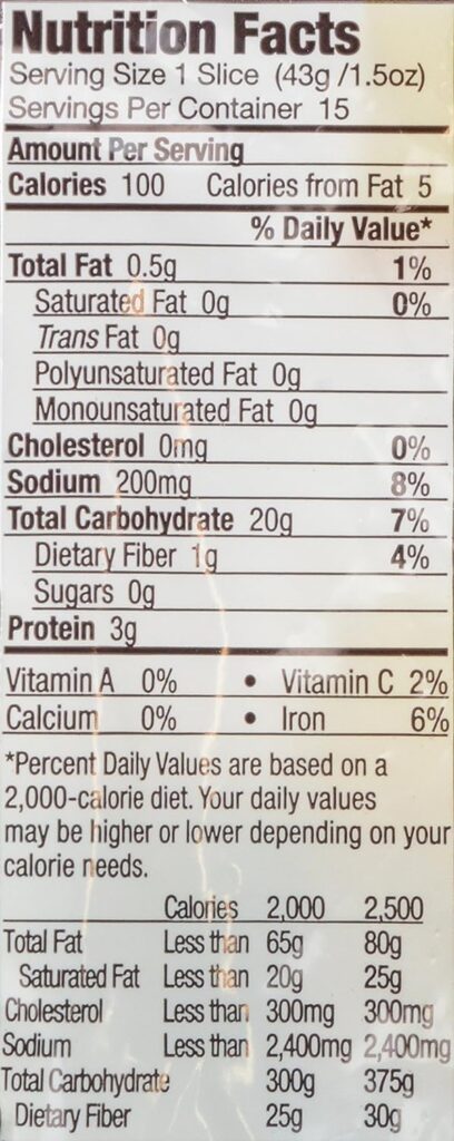 Rudis Organic Bakery Rocky Mountain Sourdough Bread Nutrition Facts